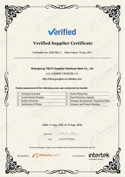 China Shandong TISCO Ganglian Stainless Steel Co,.Ltd. certificaciones